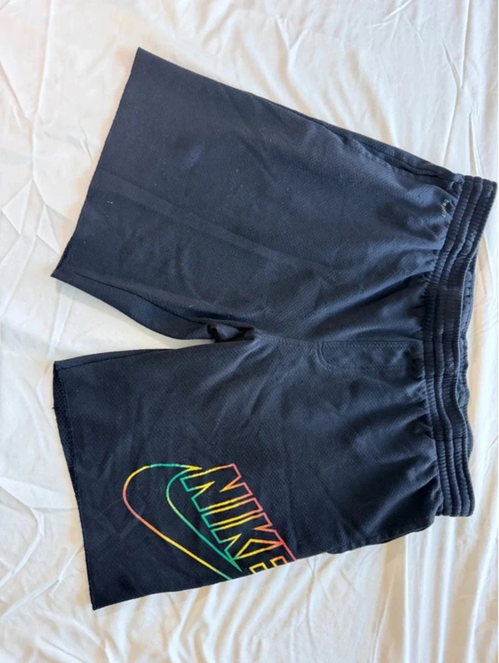 Nike Dri-FIT Black Shorts with Rainbow Multicolor Swoosh Logo